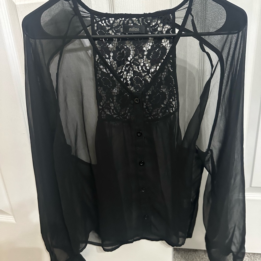Millau Black Sheer Lace Blouse